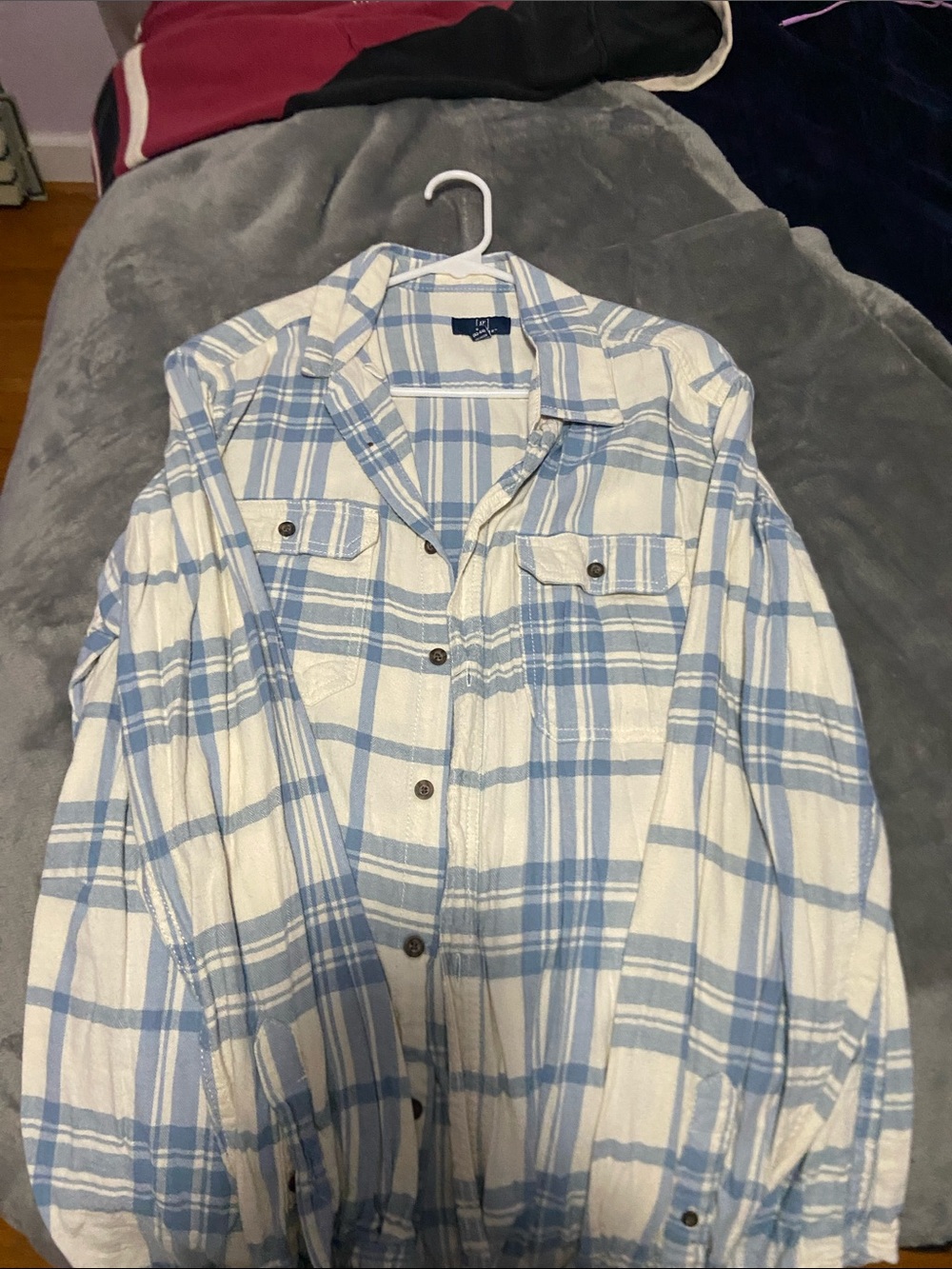 George Light Blue and White Plaid Men's Cardigan Sweater